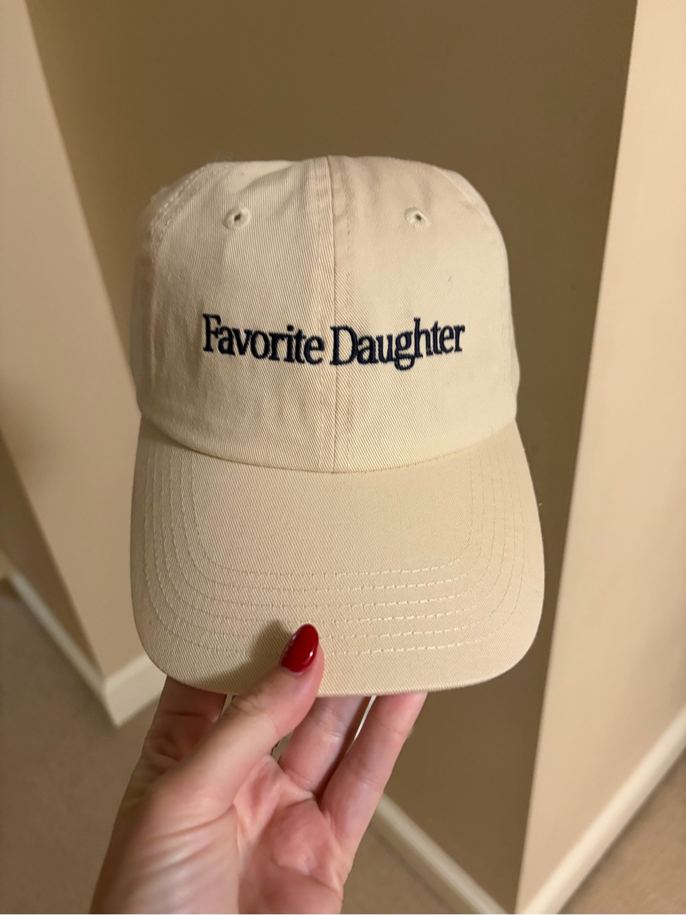 NWT Favorite Daughter Cream Baseball Cap with Navy Embroidery